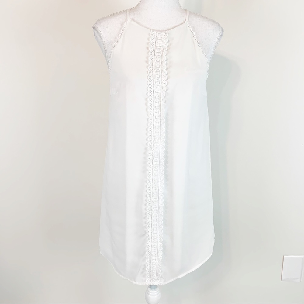 Monteau halter neck lace chiffon shift dress